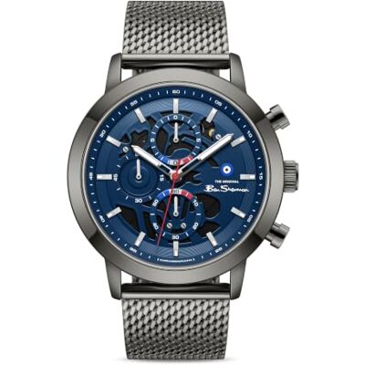 Ben Sherman Orologio da uomo Nottingham con quadrante scheletrato blu e bracciale a maglia color canna di fucile Ben Sherman Orologio da uomo Nottingham con quadrante scheletrato blu e bracciale a maglia color canna di fucile