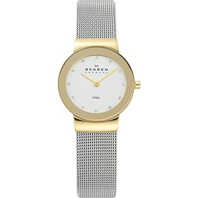 Skagen Orologio Freja Lille da donna, Movimento al quarzo a due lancette con cinturino in acciaio inossidabile o in pelle, 26 mm, Tono oro e tono argento Skagen Orologio Freja Lille da donna, Movimento al quarzo a due lancette con cinturino in acciaio inossidabile o in pelle, 26 mm, Tono oro e tono argento