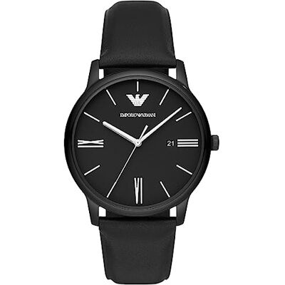 Emporio Armani Orologio per uomo, movimento cronografo, orologio in acciaio inossidabile con cassa da 42 mm e cinturino in pelle o acciaio, Nero (Black) Emporio Armani Orologio per uomo, movimento cronografo, orologio in acciaio inossidabile con cassa da 42 mm e cinturino in pelle o acciaio, Nero (Black)