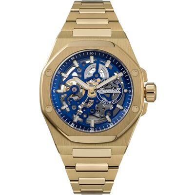 Ingersoll The Faller Orologio automatico da uomo, 43,5 mm, con quadrante blu e bracciale in acciaio inox dorato Ingersoll The Faller Orologio automatico da uomo, 43,5 mm, con quadrante blu e bracciale in acciaio inox dorato