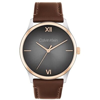 Calvin Klein Orologio con Movimento al Quarzo a Tre Lancette da Uomo Collezione ASCEND con Cinturino in Pelle Marrone , Brown Calvin Klein Orologio con Movimento al Quarzo a Tre Lancette da Uomo Collezione ASCEND con Cinturino in Pelle Marrone , Brown