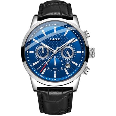 LIGE Orologio Uomo Mode Elegant Acciaio Inossidabile Pelle Impermeabile Analogico Quarzo Classico Cronografo LIGE Orologio Uomo Mode Elegant Acciaio Inossidabile Pelle Impermeabile Analogico Quarzo Classico Cronografo