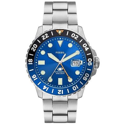 Fossil Orologio GMT blu da uomo, movimento a tre lancette con data e cinturino in acciaio inossidabile o in silicone Fossil Orologio GMT blu da uomo, movimento a tre lancette con data e cinturino in acciaio inossidabile o in silicone
