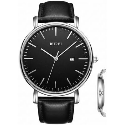 BUREI Orologio da uomo moderno minimalista Orologio da uomo elegante con quadrante grande classico con cinturino in pelle BUREI Orologio da uomo moderno minimalista Orologio da uomo elegante con quadrante grande classico con cinturino in pelle