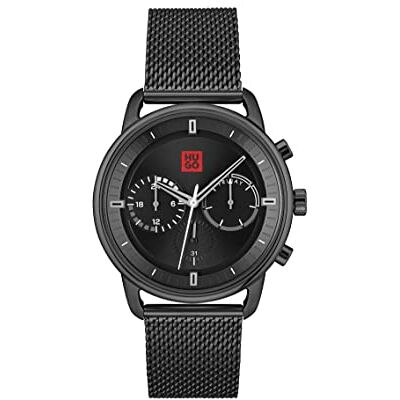 HUGO Orologio analogico multifunzione al quarzo da uomo con cinturino in maglia metallica in acciaio inossidabile Nero HUGO Orologio analogico multifunzione al quarzo da uomo con cinturino in maglia metallica in acciaio inossidabile Nero