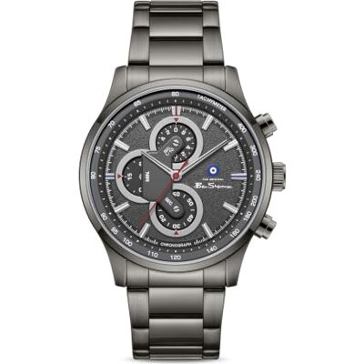 Ben Sherman Orologio da uomo Brighton Cronografo Quadrante con motivo canna di fucile in rilievo Bracciale in acciaio inossidabile color canna di fucile Ben Sherman Orologio da uomo Brighton Cronografo Quadrante con motivo canna di fucile in rilievo Bracciale in acciaio inossidabile color canna di fucile