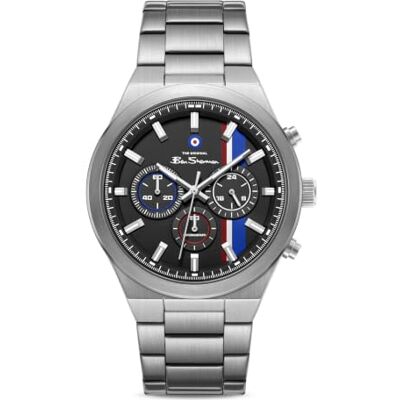 Ben Sherman Orologio da uomo Canterbury Chronograph con quadrante nero goffrato, bracciale in acciaio inossidabile e cassa color argento Ben Sherman Orologio da uomo Canterbury Chronograph con quadrante nero goffrato, bracciale in acciaio inossidabile e cassa color argento