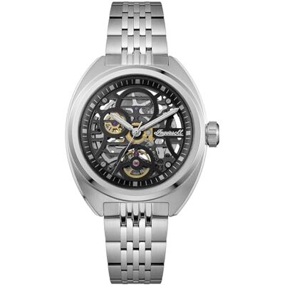 Ingersoll The Wrangler Orologio automatico da uomo da 51 mm con quadrante nero scheletrato e bracciale in acciaio inossidabile argentato Ingersoll The Wrangler Orologio automatico da uomo da 51 mm con quadrante nero scheletrato e bracciale in acciaio inossidabile argentato
