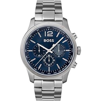Boss Orologio Cronografo al Quarzo da Uomo 44 mm Collezione THE PROFESSIONAL con Quadrante Blu Sole, Bracciale in Acciaio Inossidabile Argento, 3 Sottoquadranti, Resistenza all'Acqua 3ATM Boss Orologio Cronografo al Quarzo da Uomo 44 mm Collezione THE PROFESSIONAL con Quadrante Blu Sole, Bracciale in Acciaio Inossidabile Argento, 3 Sottoquadranti, Resistenza all'Acqua 3ATM