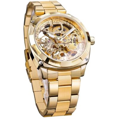 FORSINING Orologio da polso automatico meccanico da uomo, retro, di lusso, con incisione floreale dorata completa, design scheletrato FORSINING Orologio da polso automatico meccanico da uomo, retro, di lusso, con incisione floreale dorata completa, design scheletrato