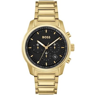 Boss Orologio con Cronografo al Quarzo da Uomo Collezione TRACE con Cinturino in Acciaio Inossidabile di Colore Dorato Boss Orologio con Cronografo al Quarzo da Uomo Collezione TRACE con Cinturino in Acciaio Inossidabile di Colore Dorato