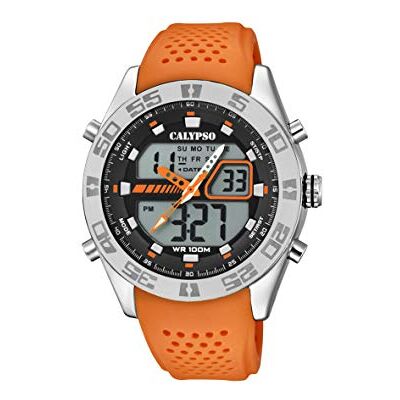 Calypso Orologio Digitale Uomo Analogico in Gomma Arancione Quarzo, Impermeabile 10 ATM Data e Calendario, Cronografo, Doppio Fuso Orario, Illuminazione, Allarme Special Prices Calypso Orologio Digitale Uomo Analogico in Gomma Arancione Quarzo, Impermeabile 10 ATM Data e Calendario, Cronografo, Doppio Fuso Orario, Illuminazione, Allarme Special Prices