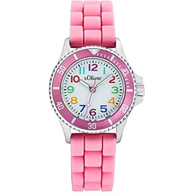 s.Oliver Orologio da polso Ragazze Bambini Orologio al quarzo Analogico, con Cinturino in silicone, rosa, resistente all'acqua 3 bar, fornito in scatola regalo orologi, s.Oliver Orologio da polso Ragazze Bambini Orologio al quarzo Analogico, con Cinturino in silicone, rosa, resistente all'acqua 3 bar, fornito in scatola regalo orologi,