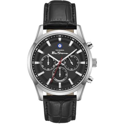 Ben Sherman Orologio da uomo Cambridge Cronografo con quadrante nero goffrato, cinturino in vera pelle e cassa IPS color argento Ben Sherman Orologio da uomo Cambridge Cronografo con quadrante nero goffrato, cinturino in vera pelle e cassa IPS color argento