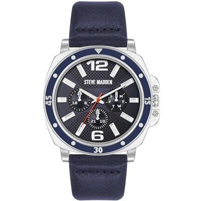 Steve Madden Orologio da uomo con cinturino, Argento/Blu navy Steve Madden Orologio da uomo con cinturino, Argento/Blu navy