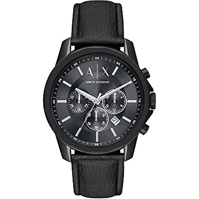 Armani Orologio da uomo, movimento cronografo al quarzo e cassa da 44 mm con cinturino in pelle, Nero e carbone Armani Orologio da uomo, movimento cronografo al quarzo e cassa da 44 mm con cinturino in pelle, Nero e carbone