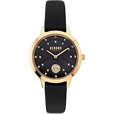 Versus Orologio da polso donna al quarzo moda cinturino in pelle nero cassa in acciaio inox display analogico nero Versus Orologio da polso donna al quarzo moda cinturino in pelle nero cassa in acciaio inox display analogico nero