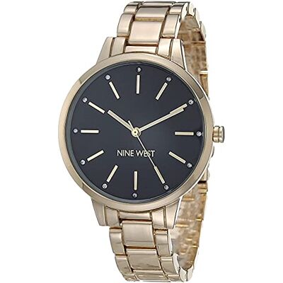 Nine West Orologio da polso da Donna, con cinturino impreziosito da cristalli, Oro/Nero Nine West Orologio da polso da Donna, con cinturino impreziosito da cristalli, Oro/Nero