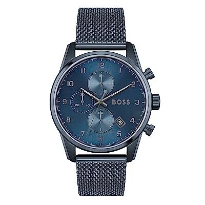 Boss Orologio con Cronografo al Quarzo da Uomo Collezione SKYMASTER con Cinturino in Maglia Metallica in Acciaio Inossidabile Blu Boss Orologio con Cronografo al Quarzo da Uomo Collezione SKYMASTER con Cinturino in Maglia Metallica in Acciaio Inossidabile Blu