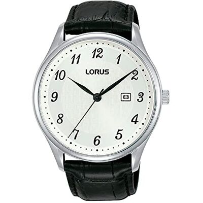 Lorus Orologio analogico al quarzo da uomo con cinturino in pelle , argento, cinghia Lorus Orologio analogico al quarzo da uomo con cinturino in pelle , argento, cinghia