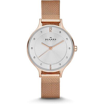 Skagen Orologio Anita Lille da donna, movimento al quarzo a tre lancette con cinturino in acciaio inox a mescola, 30 mm, Tono oro rosa e bianco Skagen Orologio Anita Lille da donna, movimento al quarzo a tre lancette con cinturino in acciaio inox a mescola, 30 mm, Tono oro rosa e bianco