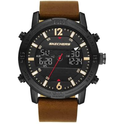 Skechers Orologio Analogico al Quarzo Uomo con Cinturino in Pelle , 47 mm, Marrone e nero Skechers Orologio Analogico al Quarzo Uomo con Cinturino in Pelle , 47 mm, Marrone e nero