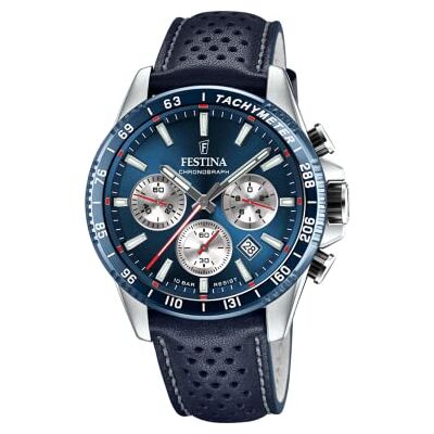 Festina Orologio Uomo in Acciaio Inossidabile e Pelle Blu Movimento al Quarzo, Cronografo, Calendario, Vetro Minerale ad Alta Resistenza Festina Orologio Uomo in Acciaio Inossidabile e Pelle Blu Movimento al Quarzo, Cronografo, Calendario, Vetro Minerale ad Alta Resistenza