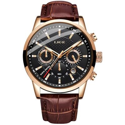 LIGE Orologio Uomo Mode Elegant Acciaio Inossidabile Pelle Impermeabile Analogico Quarzo Classico Cronografo LIGE Orologio Uomo Mode Elegant Acciaio Inossidabile Pelle Impermeabile Analogico Quarzo Classico Cronografo
