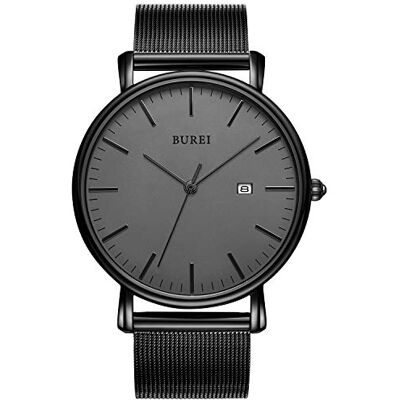 BUREI Uomo Donna Orologio da polso al quarzo classico minimalista Quadrante nero analogico Data e cinturino in acciaio inossidabile BUREI Uomo Donna Orologio da polso al quarzo classico minimalista Quadrante nero analogico Data e cinturino in acciaio inossidabile