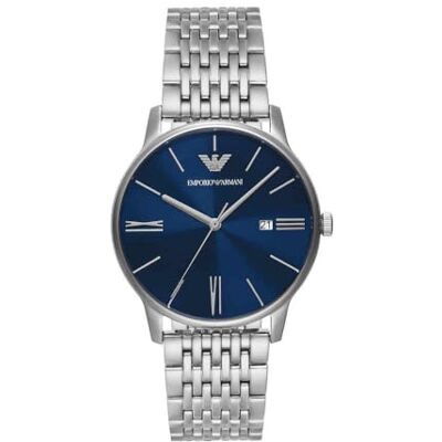 Emporio Armani Orologio Analogico al Quarzo Uomo con Cinturino in Acciaio Inossidabile , Blu e Argento, 39 mm, Tono argento e blu cobalto Emporio Armani Orologio Analogico al Quarzo Uomo con Cinturino in Acciaio Inossidabile , Blu e Argento, 39 mm, Tono argento e blu cobalto