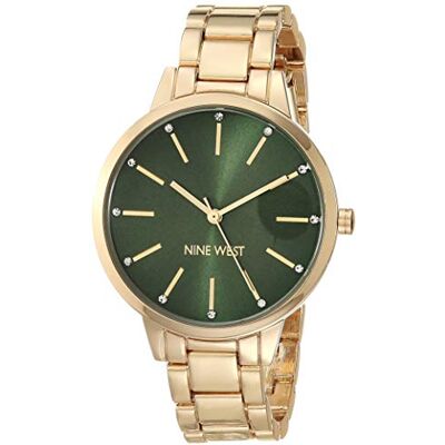 Nine West Orologio da polso da Donna, con cinturino impreziosito da cristalli, Verde/Oro Nine West Orologio da polso da Donna, con cinturino impreziosito da cristalli, Verde/Oro