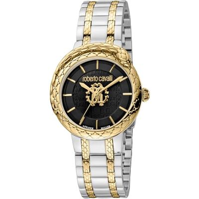 Roberto Cavalli Orologio da polso da donna al quarzo Moda bracciale e cassa in Acciaio INOX di colore Oro display analogico nero Roberto Cavalli Orologio da polso da donna al quarzo Moda bracciale e cassa in Acciaio INOX di colore Oro display analogico nero