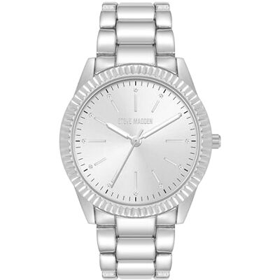 Steve Madden Orologio da donna con cinturino in vero cristallo, Argento Steve Madden Orologio da donna con cinturino in vero cristallo, Argento