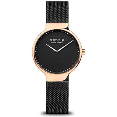 BERING Orologio da donna al quarzo, orologio da polso con cassa in acciaio inossidabile color oro rosa da 31 mm e quadrante nero, cinturino in maglia milanese, vetro zaffiro, 5 ATM BERING Orologio da donna al quarzo, orologio da polso con cassa in acciaio inossidabile color oro rosa da 31 mm e quadrante nero, cinturino in maglia milanese, vetro zaffiro, 5 ATM