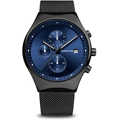 BERING Orologio da uomo al quarzo, orologio da polso con cassa in acciaio inossidabile nera da 42 mm, quadrante blu, cinturino in maglia milanese, vetro zaffiro, 3 ATM BERING Orologio da uomo al quarzo, orologio da polso con cassa in acciaio inossidabile nera da 42 mm, quadrante blu, cinturino in maglia milanese, vetro zaffiro, 3 ATM