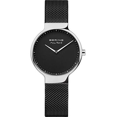 BERING Orologio da donna al quarzo, orologio da polso con cassa in acciaio inossidabile color argento da 31 mm, quadrante nero, cinturino in maglia milanese, vetro zaffiro, 5 ATM BERING Orologio da donna al quarzo, orologio da polso con cassa in acciaio inossidabile color argento da 31 mm, quadrante nero, cinturino in maglia milanese, vetro zaffiro, 5 ATM