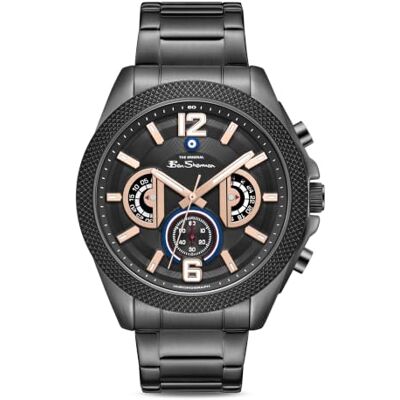 Ben Sherman Orologio da uomo Sport Cronografo con quadrante nero goffrato e cinturino in acciaio inossidabile IP nero Ben Sherman Orologio da uomo Sport Cronografo con quadrante nero goffrato e cinturino in acciaio inossidabile IP nero