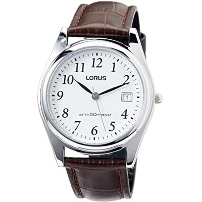 Lorus Orologio classico da uomo con supporto palladio e cinturino in pelle , marrone/bianco, cinghia Lorus Orologio classico da uomo con supporto palladio e cinturino in pelle , marrone/bianco, cinghia