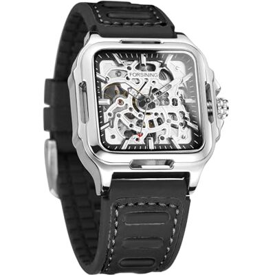 FORSINING Orologio da polso da uomo, impermeabile, con scheletro, automatico, stile steampunk, con cinturino in silicone, luminoso, quadrato FORSINING Orologio da polso da uomo, impermeabile, con scheletro, automatico, stile steampunk, con cinturino in silicone, luminoso, quadrato