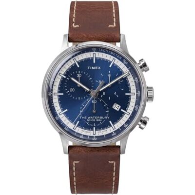Timex Waterbury Orologio cronografo da uomo con cinturino in pelle marrone, 40 mm Timex Waterbury Orologio cronografo da uomo con cinturino in pelle marrone, 40 mm