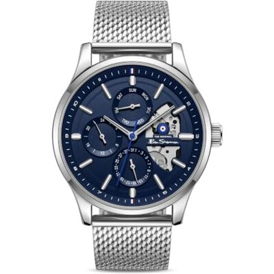 Ben Sherman Orologio da uomo St Albans multifunzione con quadrante scheletrato blu, bracciale in maglia d'acciaio inossidabile e cassa color argento Ben Sherman Orologio da uomo St Albans multifunzione con quadrante scheletrato blu, bracciale in maglia d'acciaio inossidabile e cassa color argento