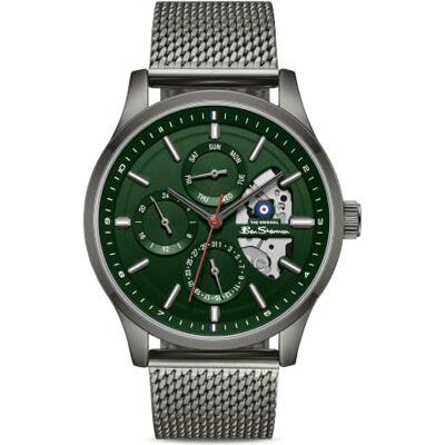 Ben Sherman Orologio da uomo St Albans multifunzione con quadrante scheletrato verde e bracciale a maglia color canna di fucile Ben Sherman Orologio da uomo St Albans multifunzione con quadrante scheletrato verde e bracciale a maglia color canna di fucile
