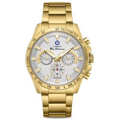 Ben Sherman Orologio da uomo Liverpool Chronograph con quadrante bianco goffrato e bracciale in acciaio inossidabile color oro Ben Sherman Orologio da uomo Liverpool Chronograph con quadrante bianco goffrato e bracciale in acciaio inossidabile color oro