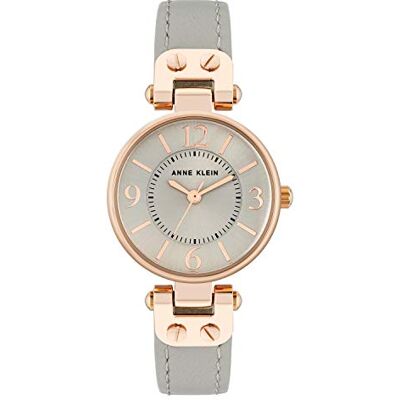 Anne Klein Orologio da donna con cinturino in pelle, Grigio/Oro Rosa Anne Klein Orologio da donna con cinturino in pelle, Grigio/Oro Rosa