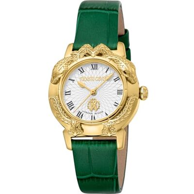 Roberto Cavalli Orologio donna al quarzo Moda cinturino in Pelle Verde cassa in Acciaio INOX display analogico grigio Roberto Cavalli Orologio donna al quarzo Moda cinturino in Pelle Verde cassa in Acciaio INOX display analogico grigio