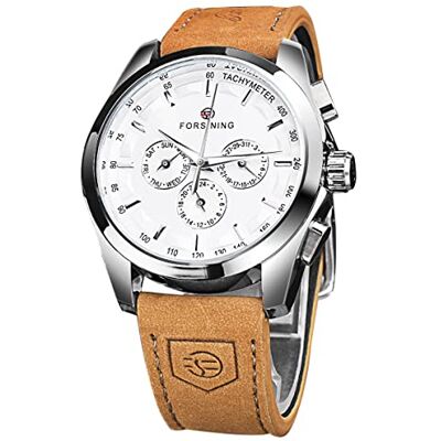 FORSINING Orologio da polso meccanico da uomo automatico a carica automatica orologio militare cinturino in vera pelle impermeabile luminoso casual business FORSINING Orologio da polso meccanico da uomo automatico a carica automatica orologio militare cinturino in vera pelle impermeabile luminoso casual business