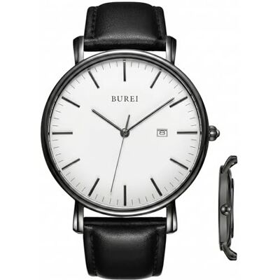 BUREI Orologio da uomo moderno minimalista Orologio da uomo elegante con quadrante grande classico con cinturino in pelle BUREI Orologio da uomo moderno minimalista Orologio da uomo elegante con quadrante grande classico con cinturino in pelle