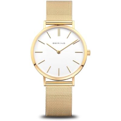 BERING Orologio da donna al quarzo, orologio da polso con cassa in acciaio inossidabile color oro da 34 mm e quadrante bianco, cinturino in maglia milanese, vetro zaffiro, 3 ATM BERING Orologio da donna al quarzo, orologio da polso con cassa in acciaio inossidabile color oro da 34 mm e quadrante bianco, cinturino in maglia milanese, vetro zaffiro, 3 ATM