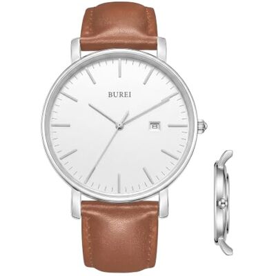 BUREI Orologio da uomo moderno minimalista Orologio da uomo elegante con quadrante grande classico con cinturino in pelle BUREI Orologio da uomo moderno minimalista Orologio da uomo elegante con quadrante grande classico con cinturino in pelle