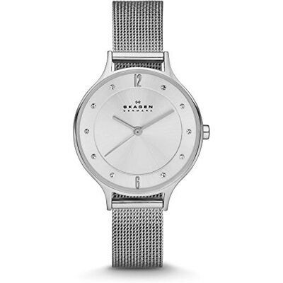 Skagen Orologio Anita Lille da donna, movimento al quarzo a tre lancette con cinturino in acciaio inox a mescola, 30 mm, Tono argento e bianco Skagen Orologio Anita Lille da donna, movimento al quarzo a tre lancette con cinturino in acciaio inox a mescola, 30 mm, Tono argento e bianco